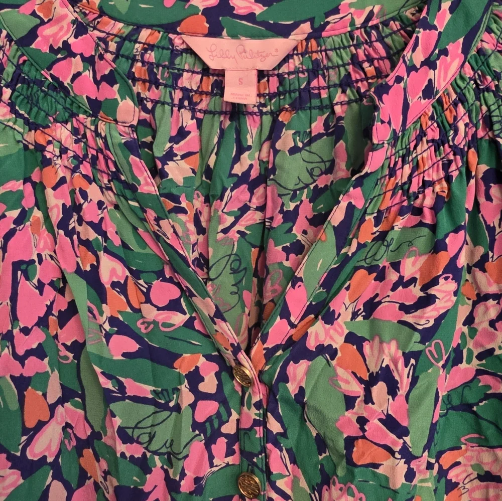 LILLY PULITZER 100% Silk Long Sleeve  Elsa Love Blouse Small - Picture 2 of 3